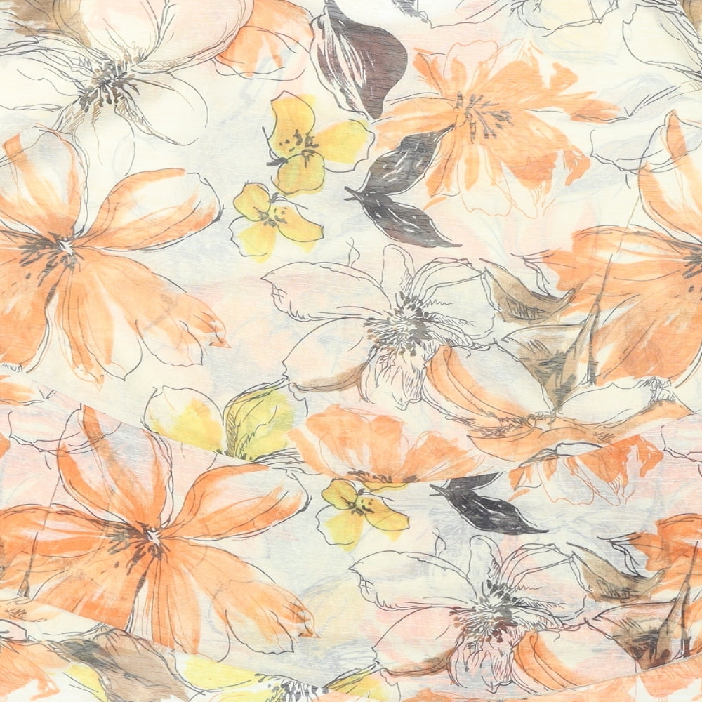 Intown Womens Orange Floral Polyester Basic Blouse Size S Round Neck