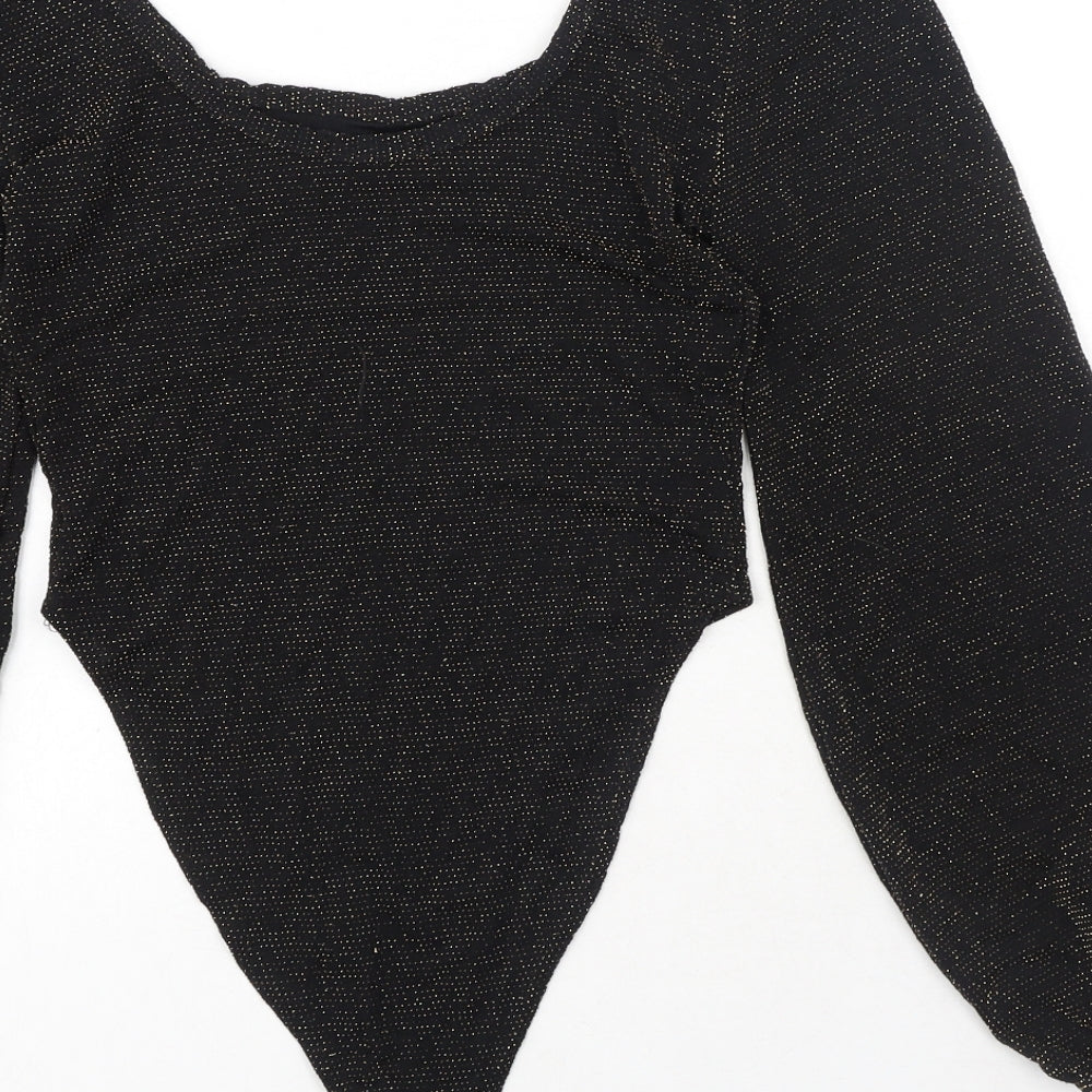 Preworn Womens Black Polyester Bodysuit One-Piece Size 10 Snap