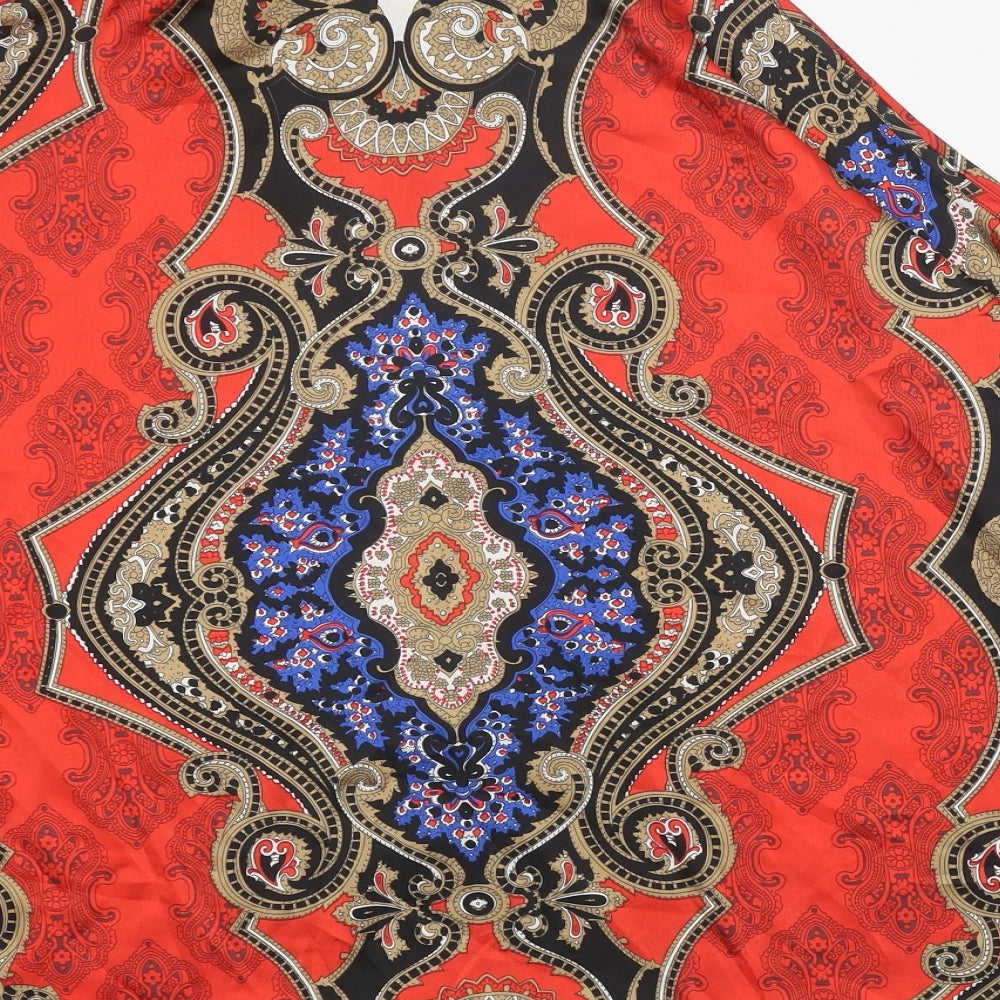 PARISIAN SIGNATURE Womens Red Geometric Polyester Basic Button-Up Size 10 Collared