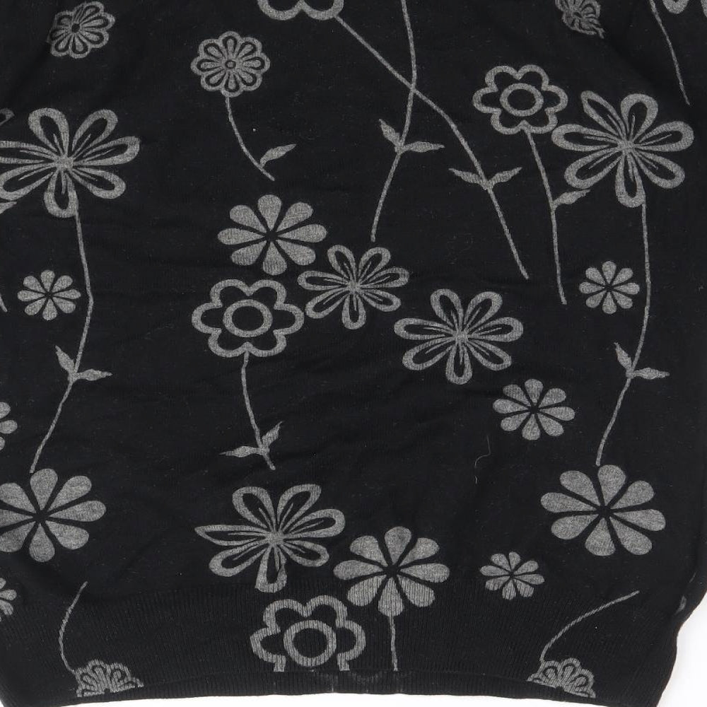 NEXT Womens Black Boat Neck Floral Cotton Pullover Jumper Size S