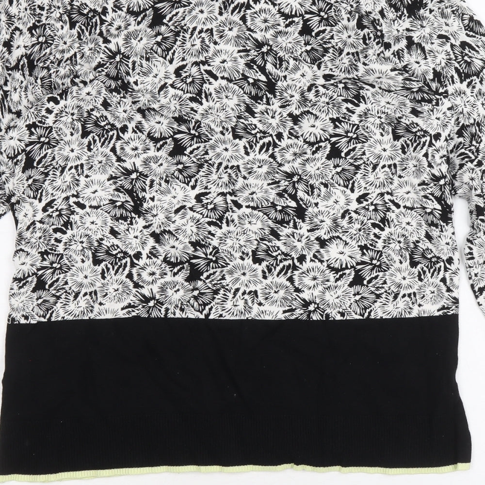 NEXT Womens Black Scoop Neck Floral Viscose Pullover Jumper Size 8 - Contrasting Trim