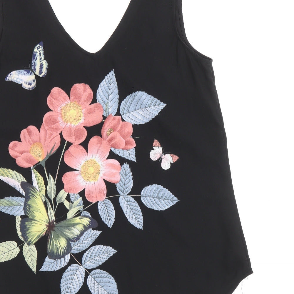 Oasis Womens Black Polyester Basic Tank Size 10 V-Neck - Butterfly