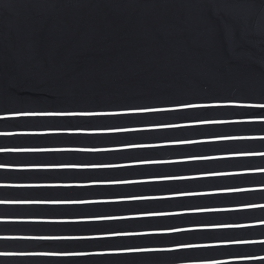 Debbie Morgan Womens Black Scoop Neck Striped Viscose Pullover Jumper Size L