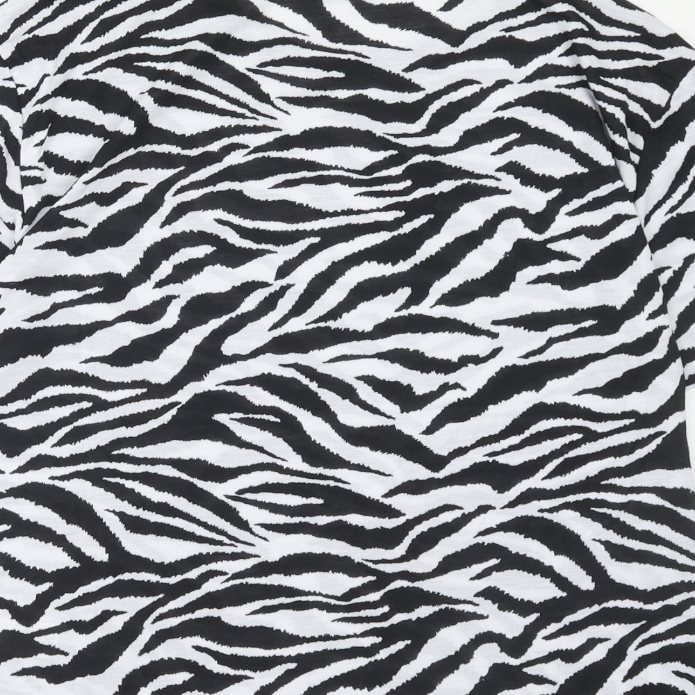 Marks & Spencer Womens Black Animal Print Polyester Basic T-Shirt Size 8 Round Neck - Tiger Pattern