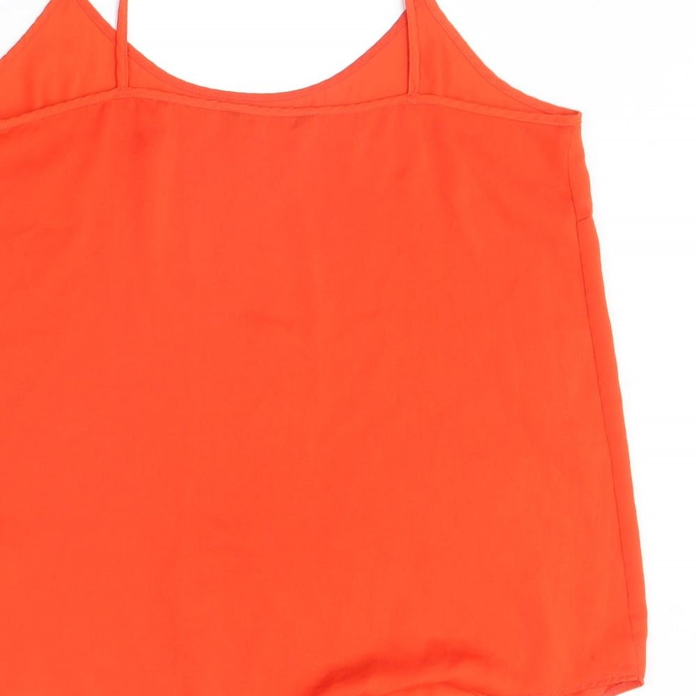 Marks & Spencer Womens Orange Polyester Basic Tank Size 10 Round Neck