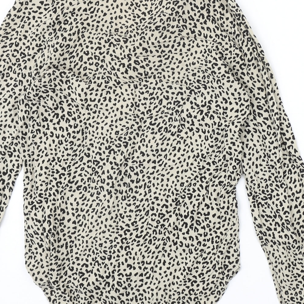 Marks & Spencer Womens Beige Animal Print Viscose Basic Blouse Size 6 V-Neck - Leopard Pattern