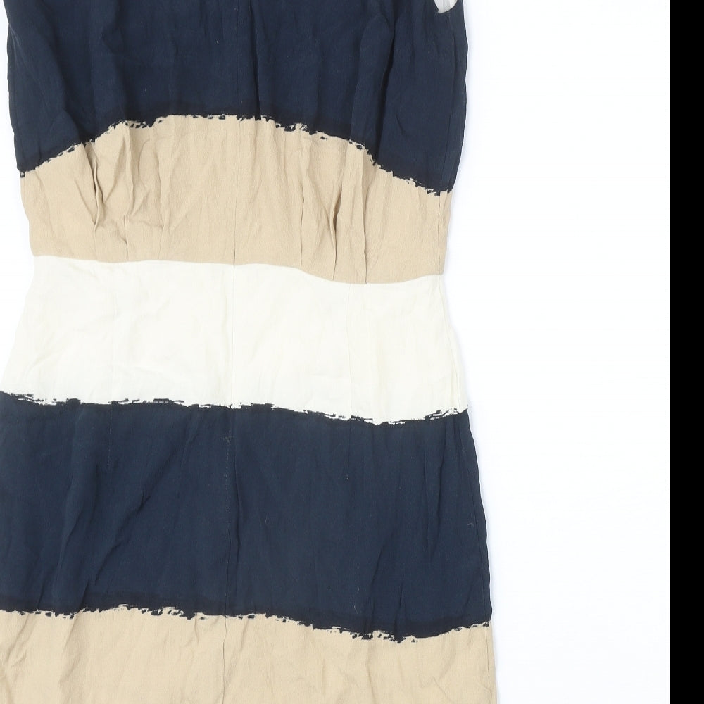 Zara Womens Beige Striped Viscose A-Line Size M Cowl Neck Zip