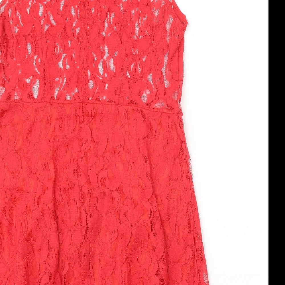 Evie Womens Red Cotton A-Line Size 14 Collared Button