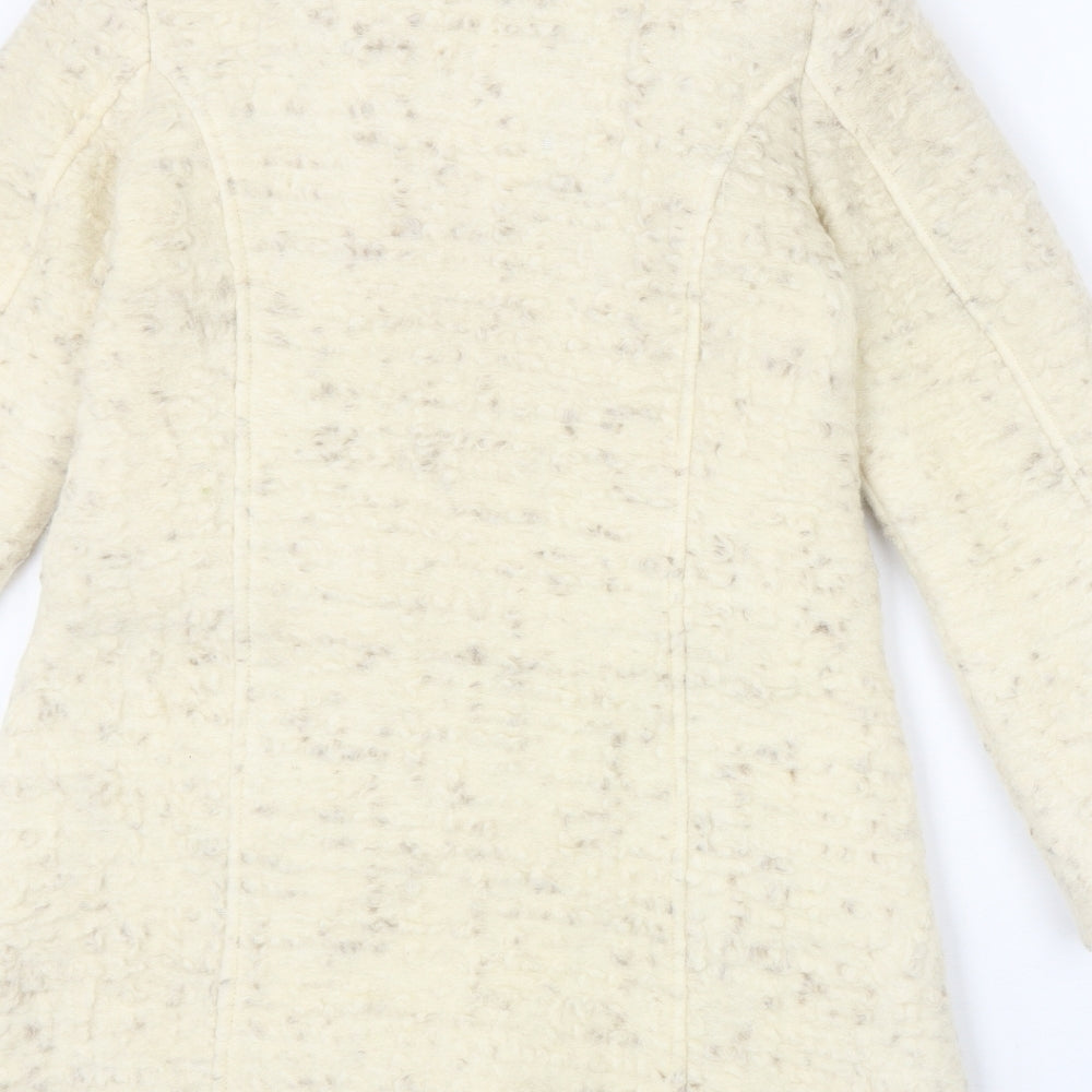 Artifical Womens Ivory Geometric Overcoat Coat Size 8 Button