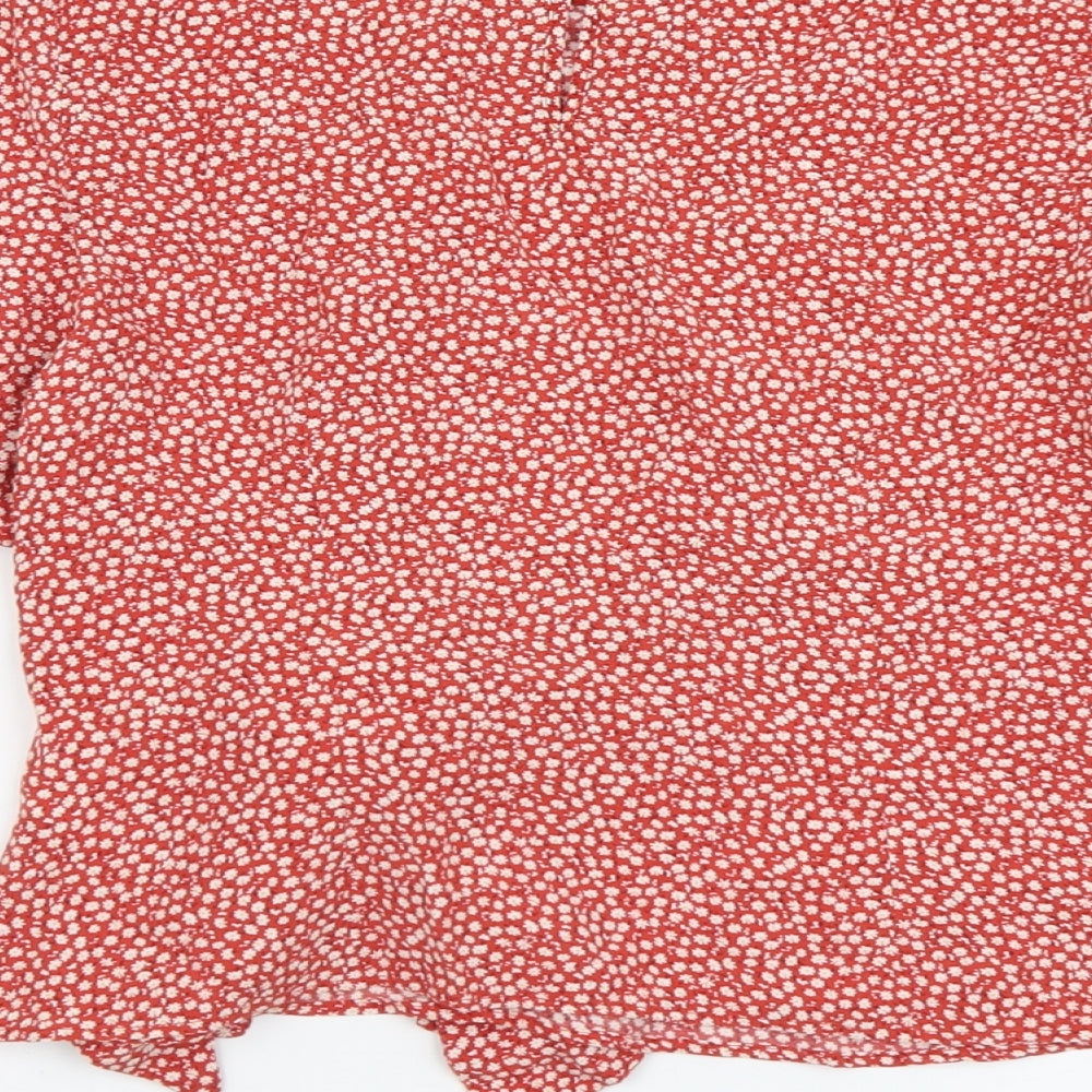 H&M Womens Orange Geometric Viscose Basic Blouse Size 10 Round Neck - Knot Front