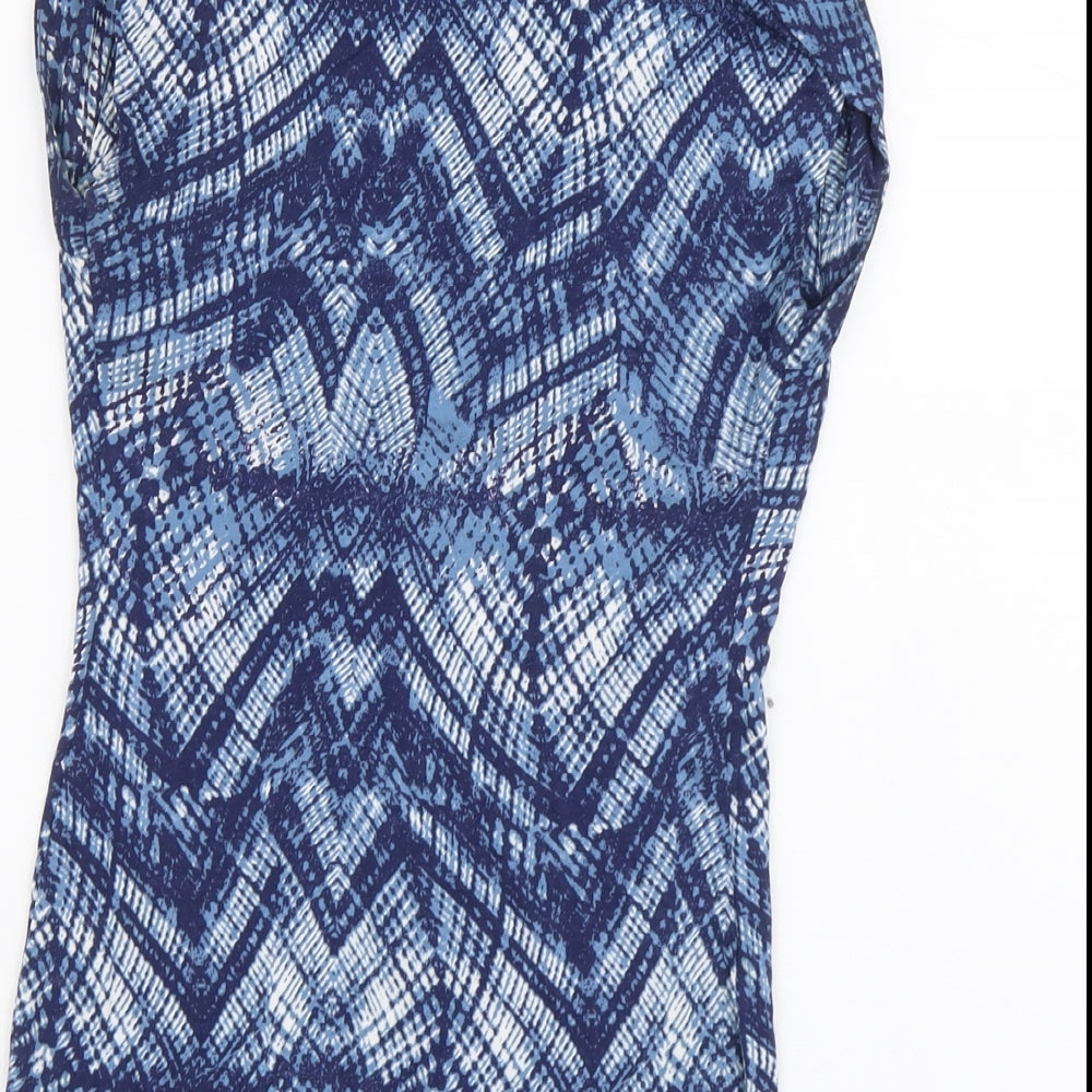 Ghost London Womens Blue Geometric Viscose Basic Blouse Size 14 Cowl Neck