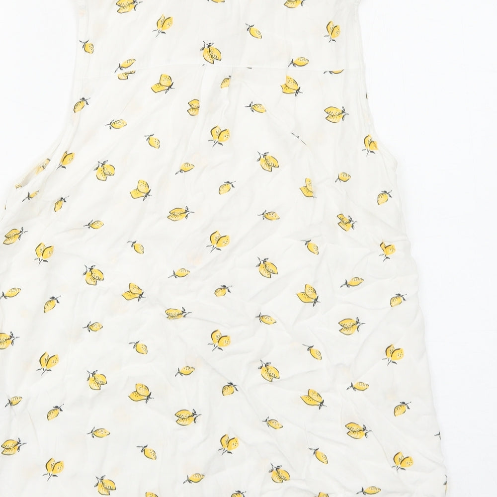 H&M Womens White Geometric Viscose Basic Button-Up Size 8 Collared - Lemon Pattern