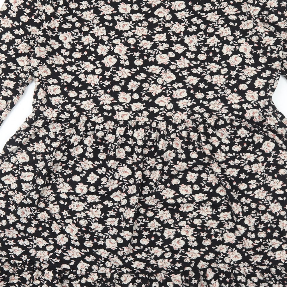 New Look Womens Black Floral Polyester Fit & Flare Size 14 Round Neck Pullover