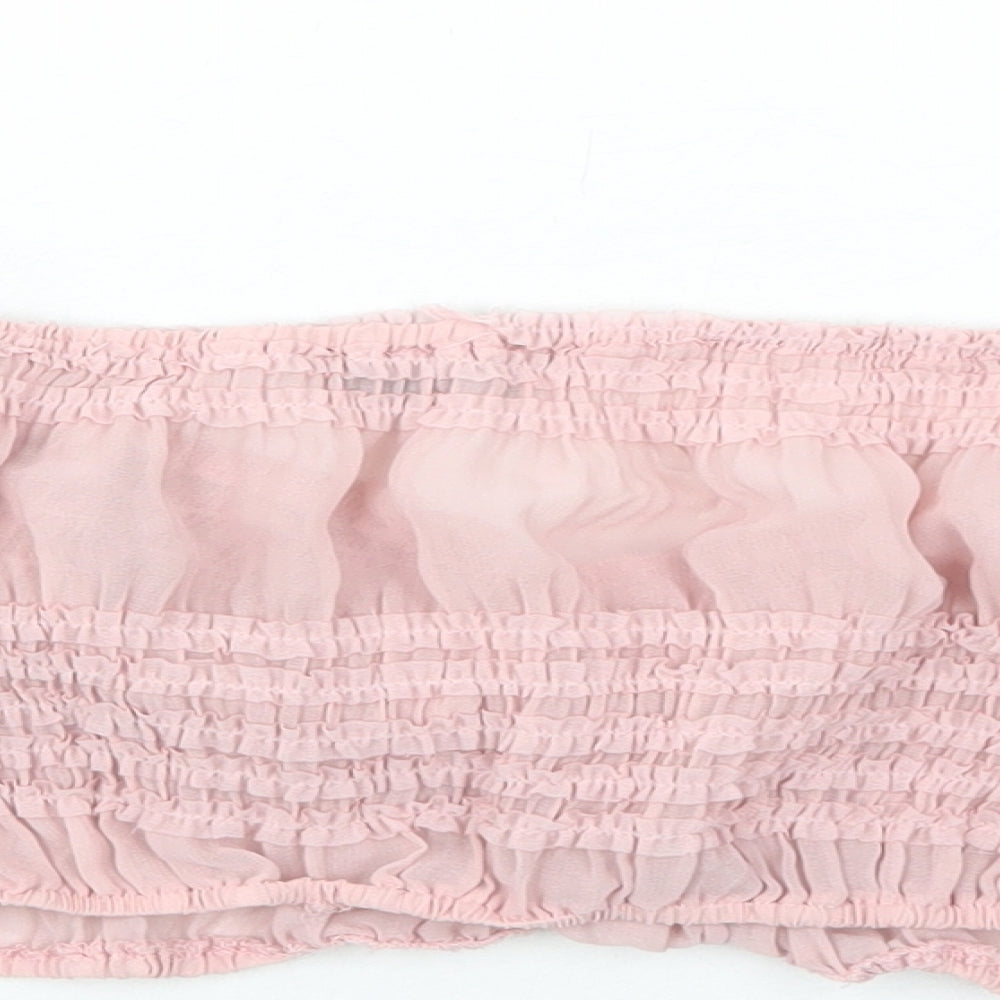 PRETTYLITTLETHING Womens Pink Polyester Cropped Blouse Size 6 Sweetheart