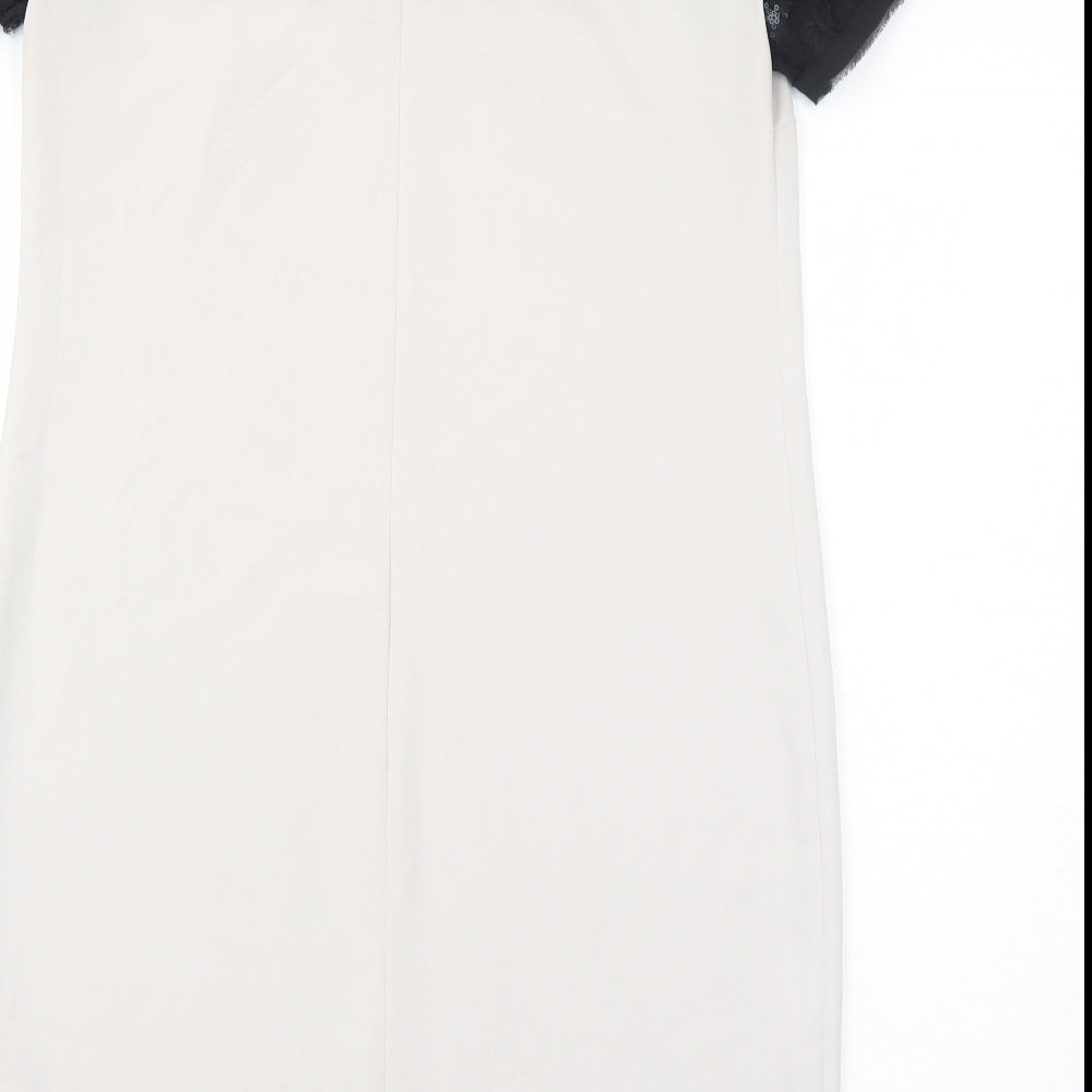 Calaluna Womens White Colourblock Polyester A-Line Size 10 Round Neck Zip