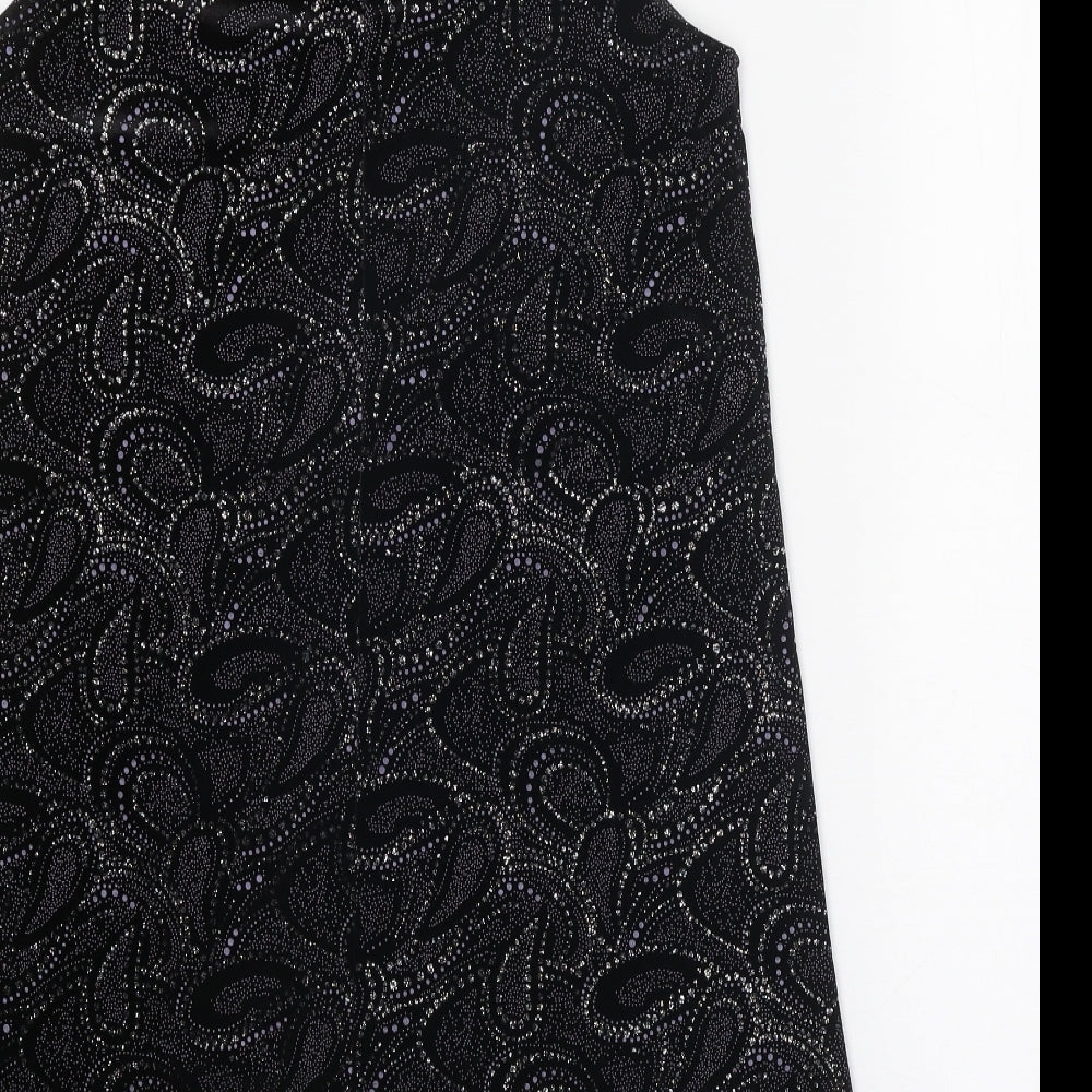 River Island Womens Black Geometric Polyester Shift Size 8 Round Neck Button