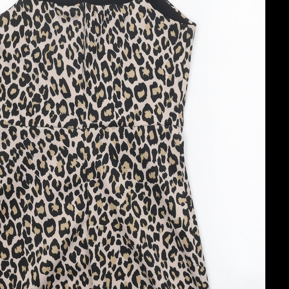 Preworn Womens Beige Animal Print Viscose Mini One Size Square Neck Zip