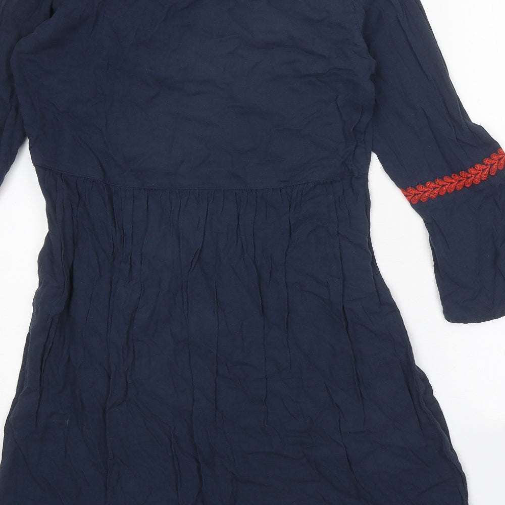 VILA Womens Blue Geometric Polyester A-Line Size 6 V-Neck Pullover