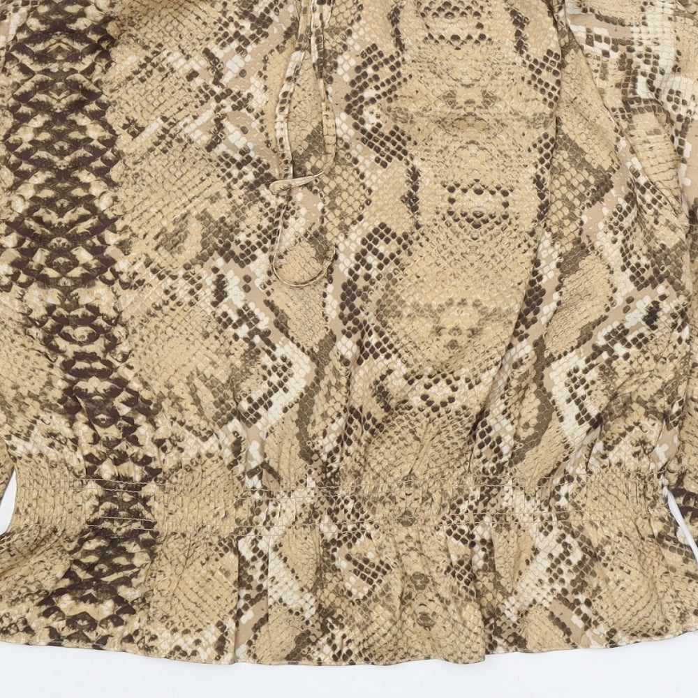 H&M Womens Beige Animal Print Polyester Basic Blouse Size 10 Round Neck - Snake Print