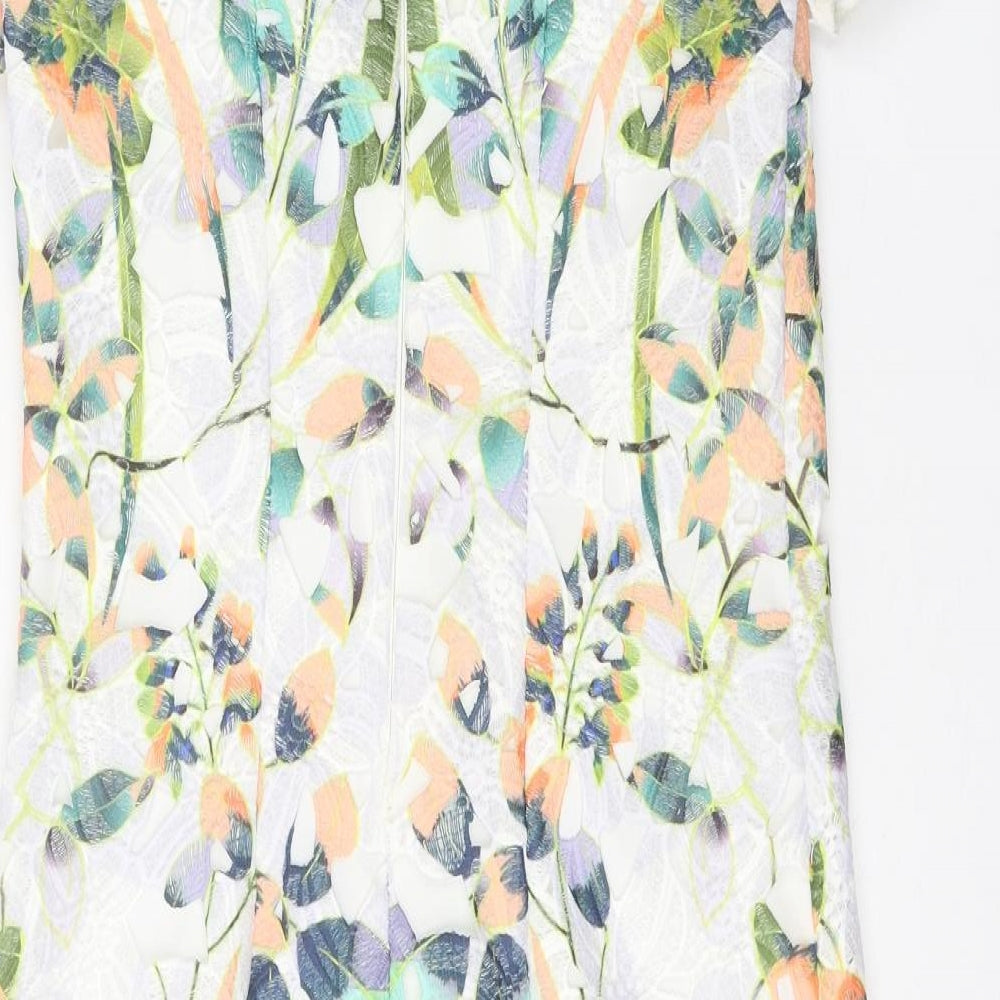 Per Una Womens White Floral Polyester A-Line Size 8 Round Neck Zip