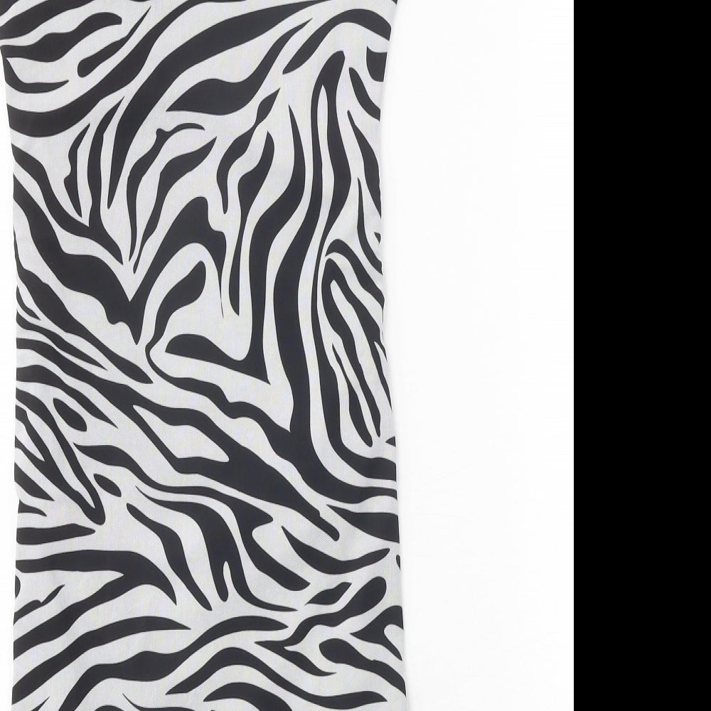 I SAW IT FIRST Womens Black Animal Print Polyester Bodycon Size 6 Square Neck Pullover - Zebra Pattern
