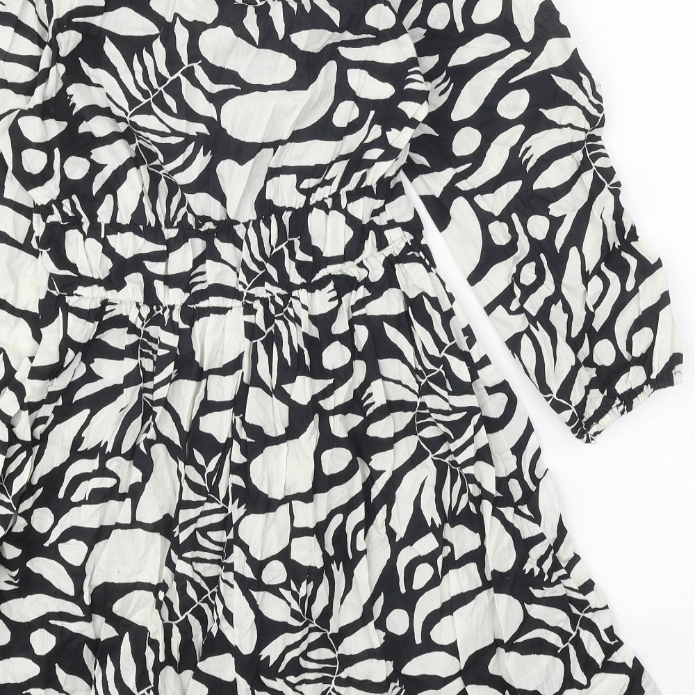 Primark Womens Black Geometric 100% Cotton Fit & Flare Size 8 V-Neck Pullover