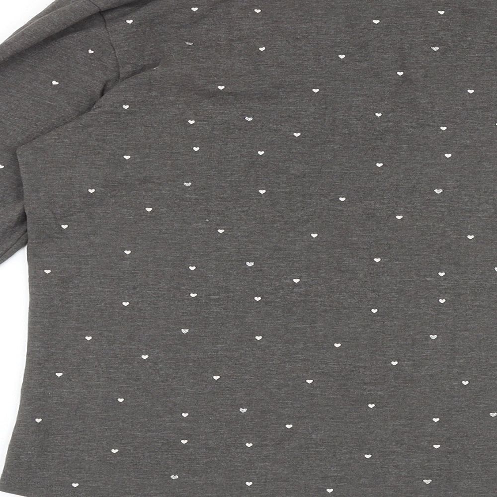Lindex Womens Grey Geometric 100% Cotton Basic T-Shirt Size S V-Neck - Heart