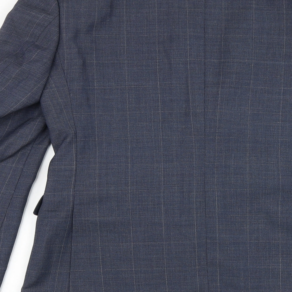 Marks & Spencer Mens Blue Plaid Wool Jacket Suit Jacket Size 36 Regular