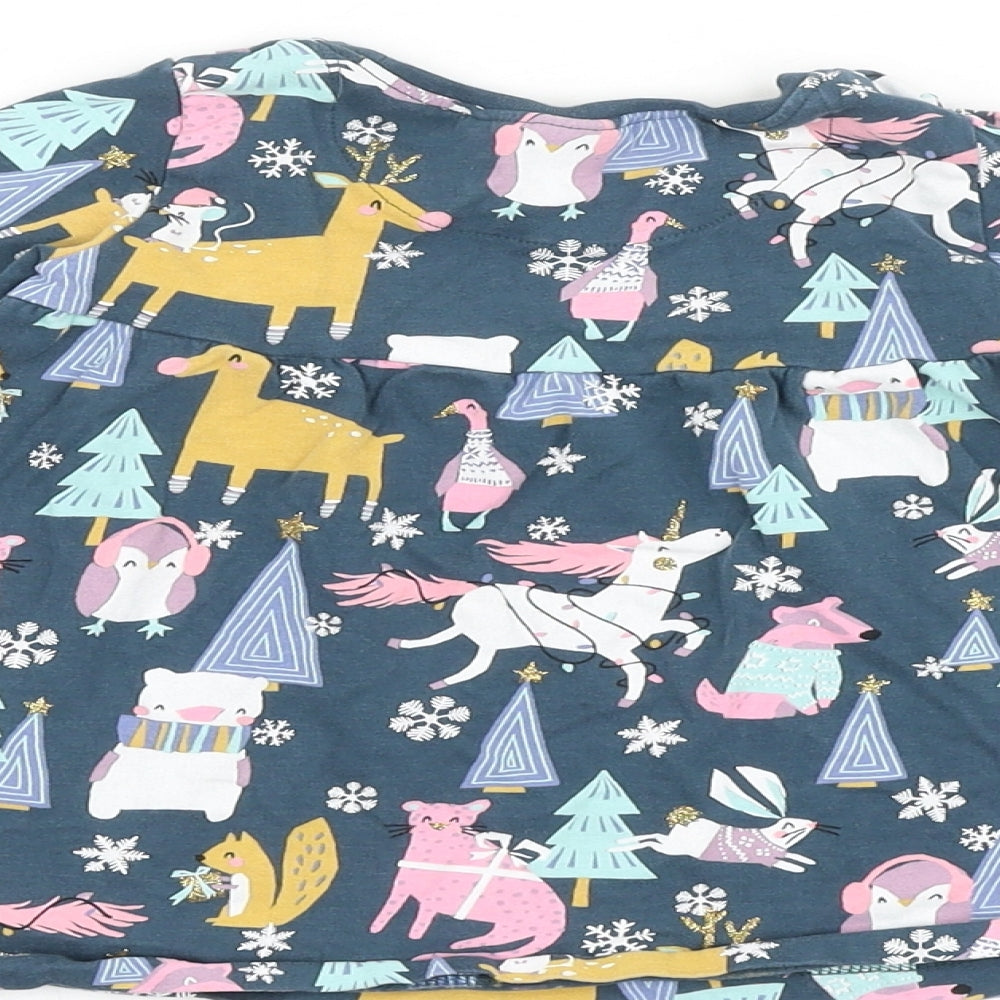Next Baby Blue Geometric 100% Cotton Pullover T-Shirt Size 3-6 Months Round Neck Pullover - Cute Animals Print