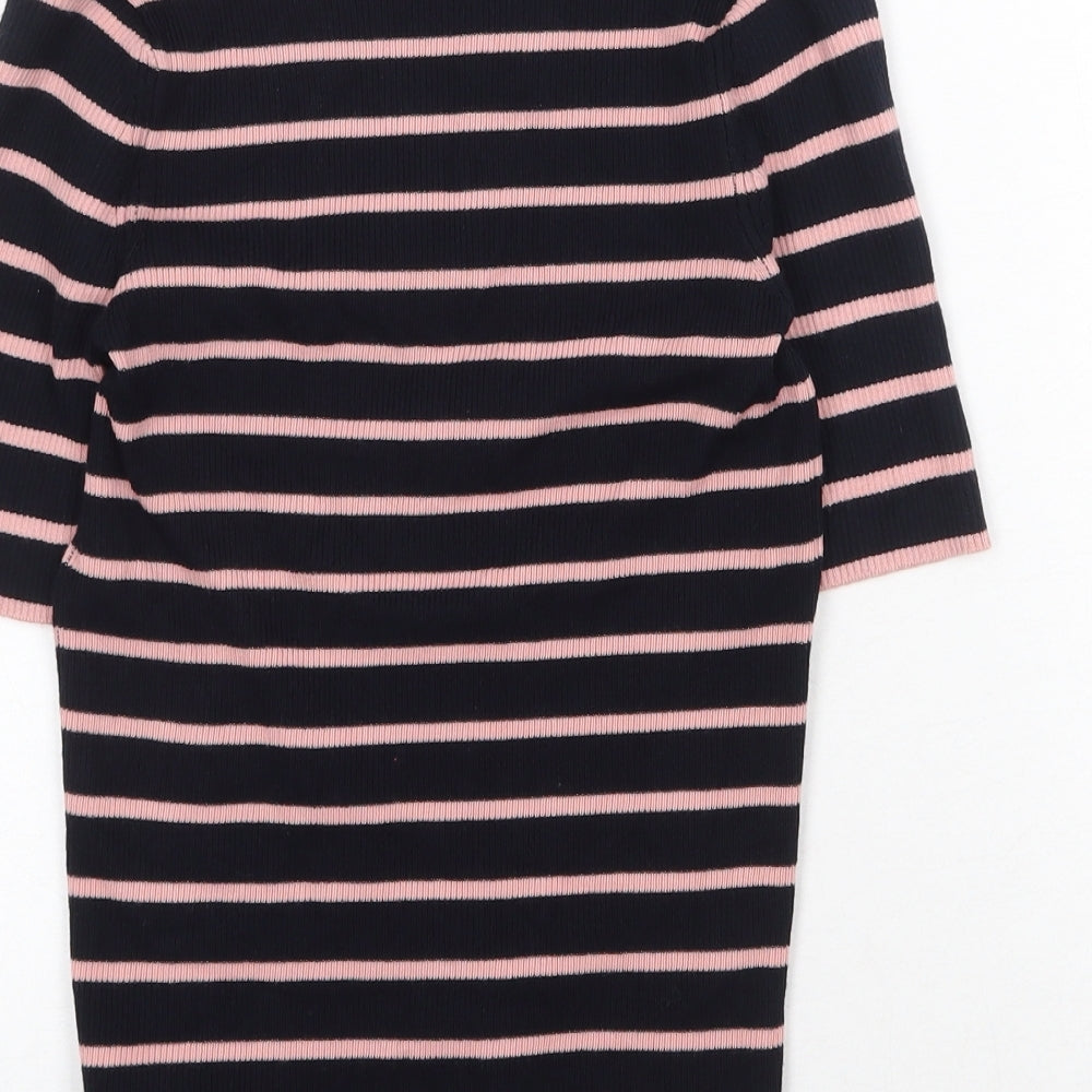 Marks & Spencer Womens Blue Striped Cotton Basic T-Shirt Size XS Collared