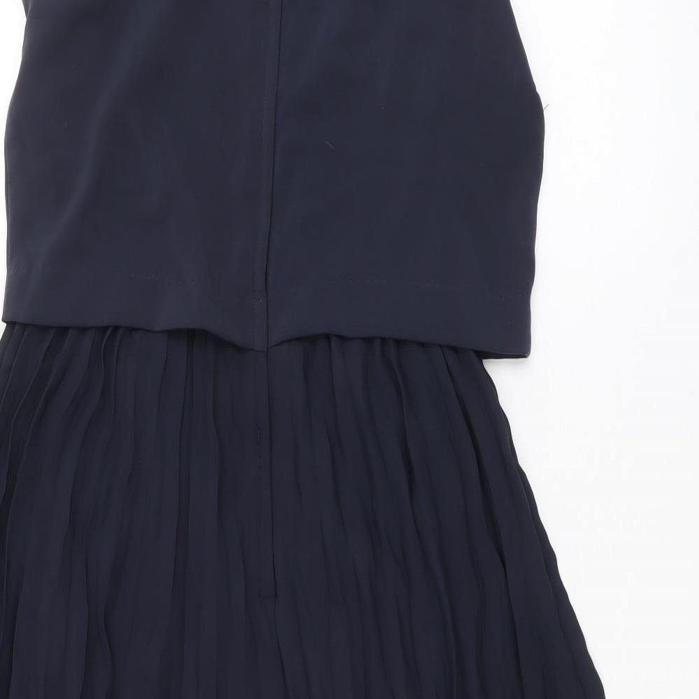 H&M Womens Blue Polyester Trapeze & Swing Size 6 Round Neck Zip