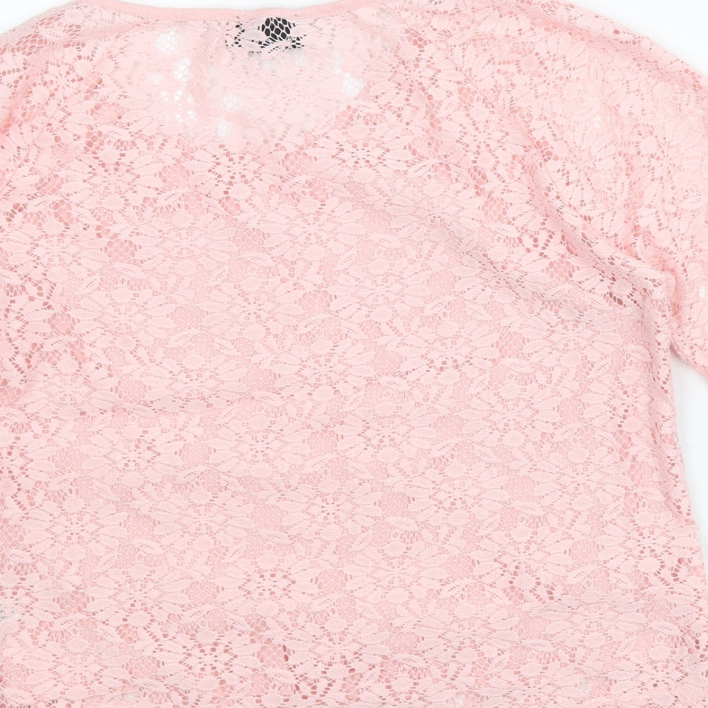Topshop Womens Pink Floral Polyester Cropped T-Shirt Size 8 Scoop Neck