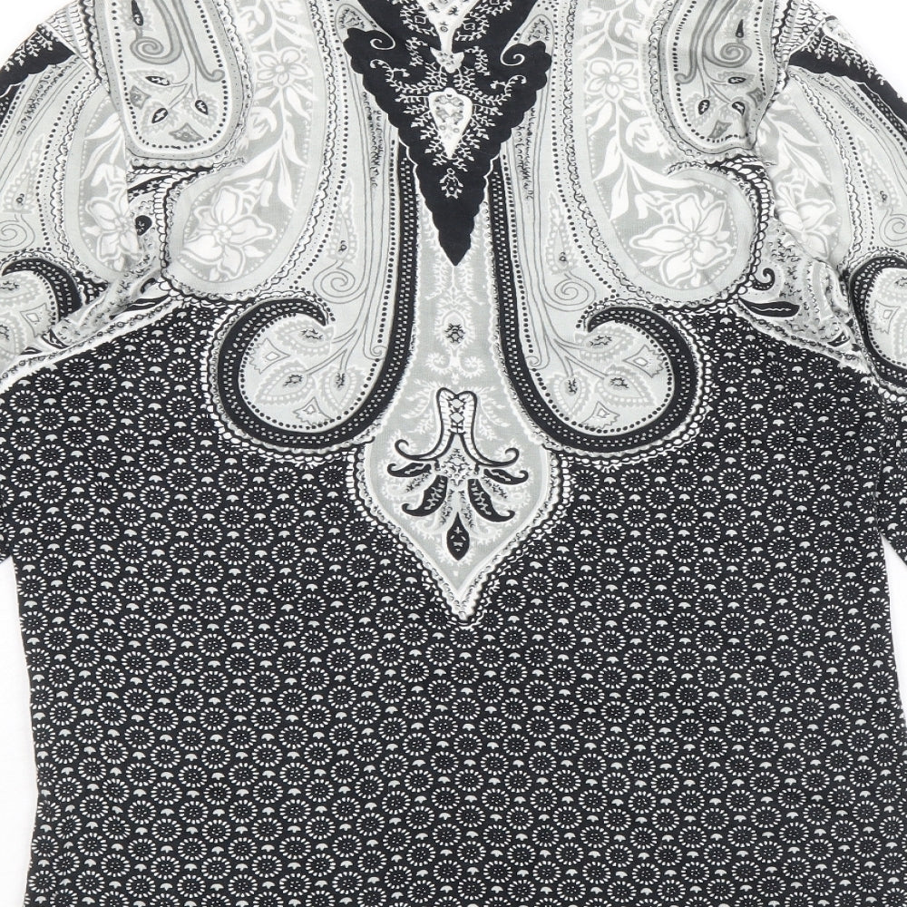 Preworn Womens Black Geometric 100% Cotton Basic Blouse Size XS Boat Neck