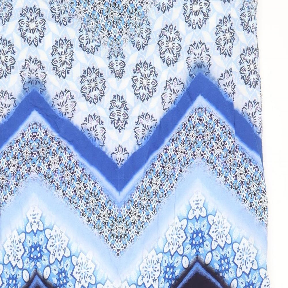 Wallis Womens Blue Geometric Polyester A-Line Size 8 Round Neck Button