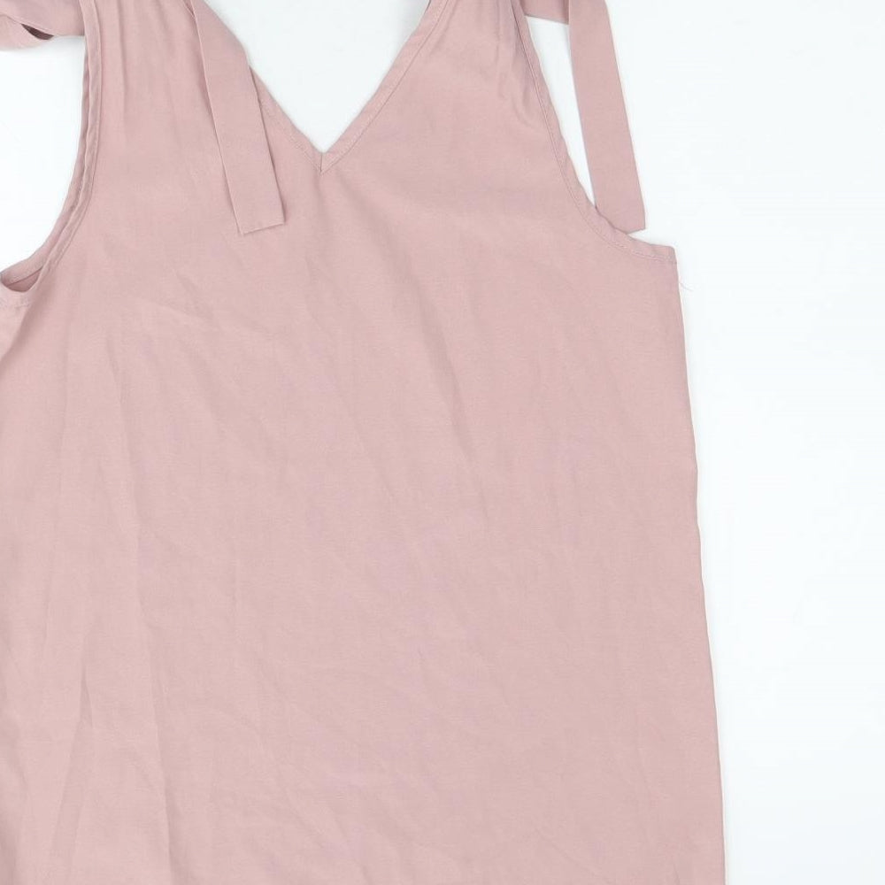 Preworn Womens Pink Polyester Basic Tank Size S V-Neck - Shoulder Tie Detail