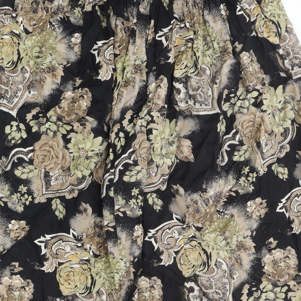Preworn Womens Black Floral Polyester Swing Skirt Size 30 in
