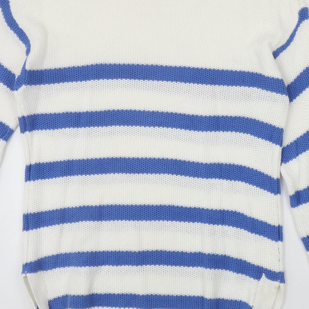 First Avenue Womens Ivory Round Neck Striped Cotton Pullover Jumper Size S