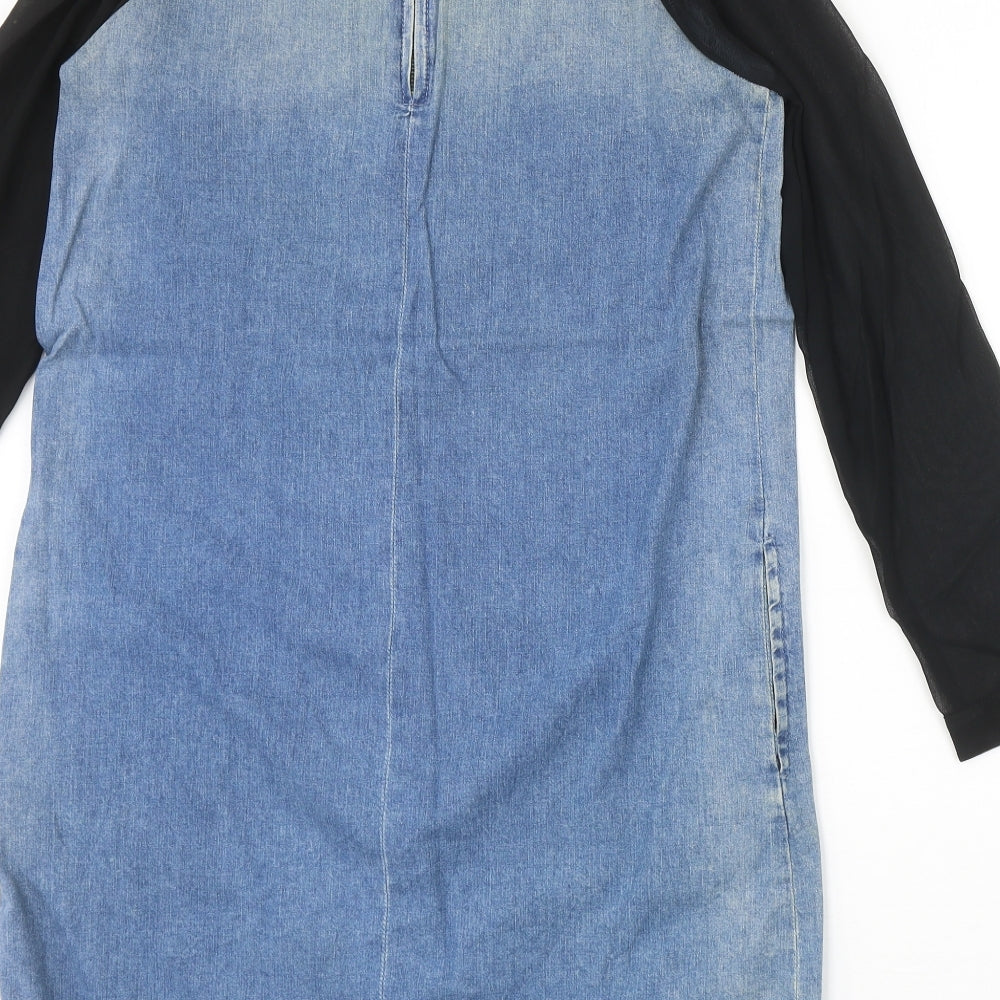 Topshop Womens Blue Cotton Shift Size 8 Round Neck Zip