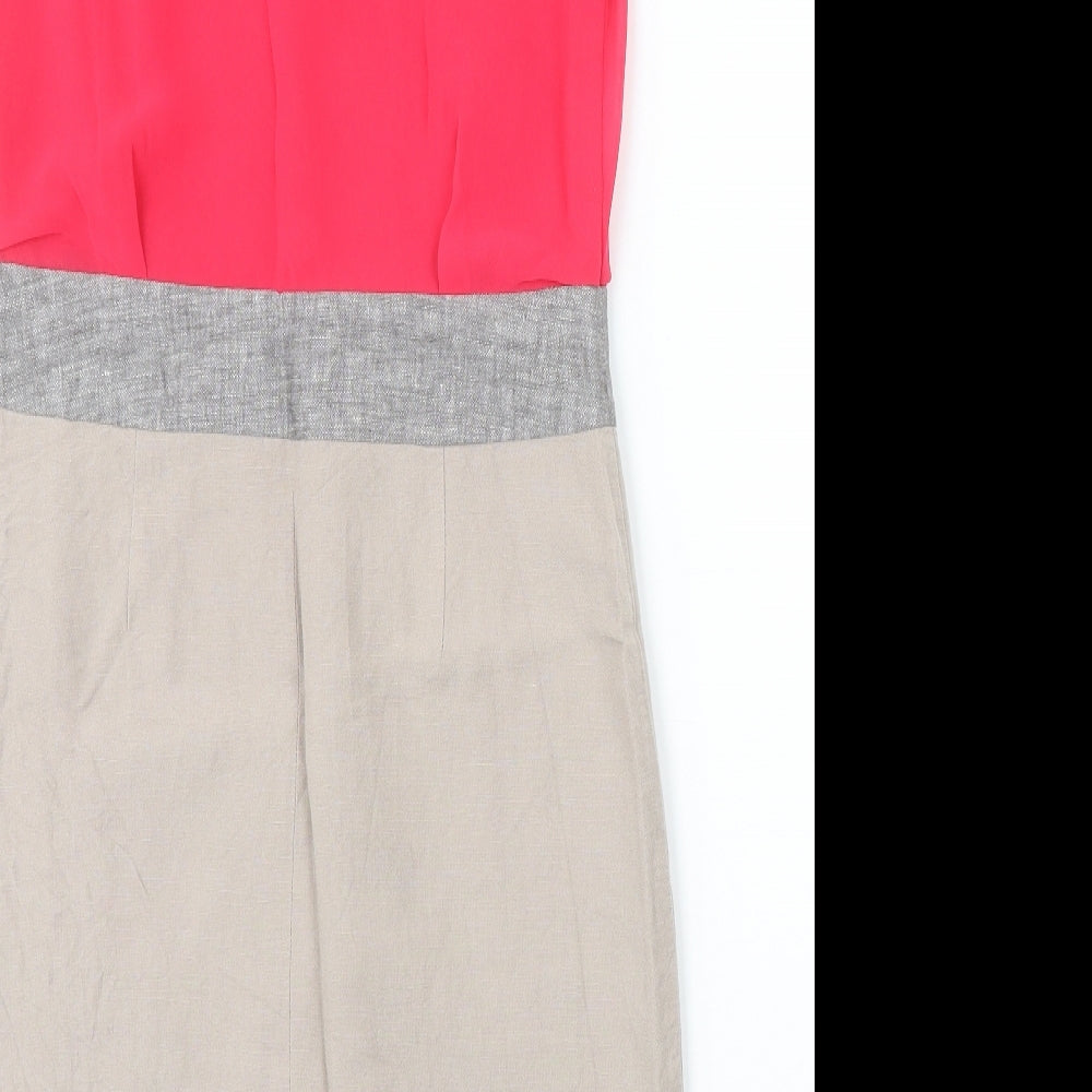 Papaya Womens Pink Colourblock Polyester A-Line Size 10 Round Neck Button