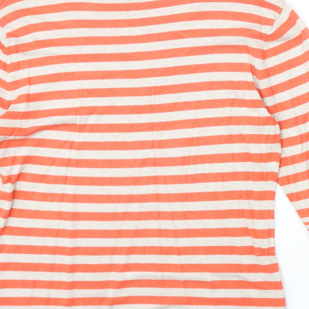 Preworn Womens Orange Scoop Neck Striped Viscose Pullover Jumper Size 14