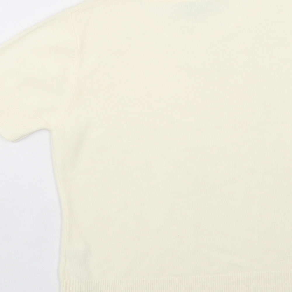 First Avenue Womens Ivory Acrylic Basic T-Shirt Size M Round Neck