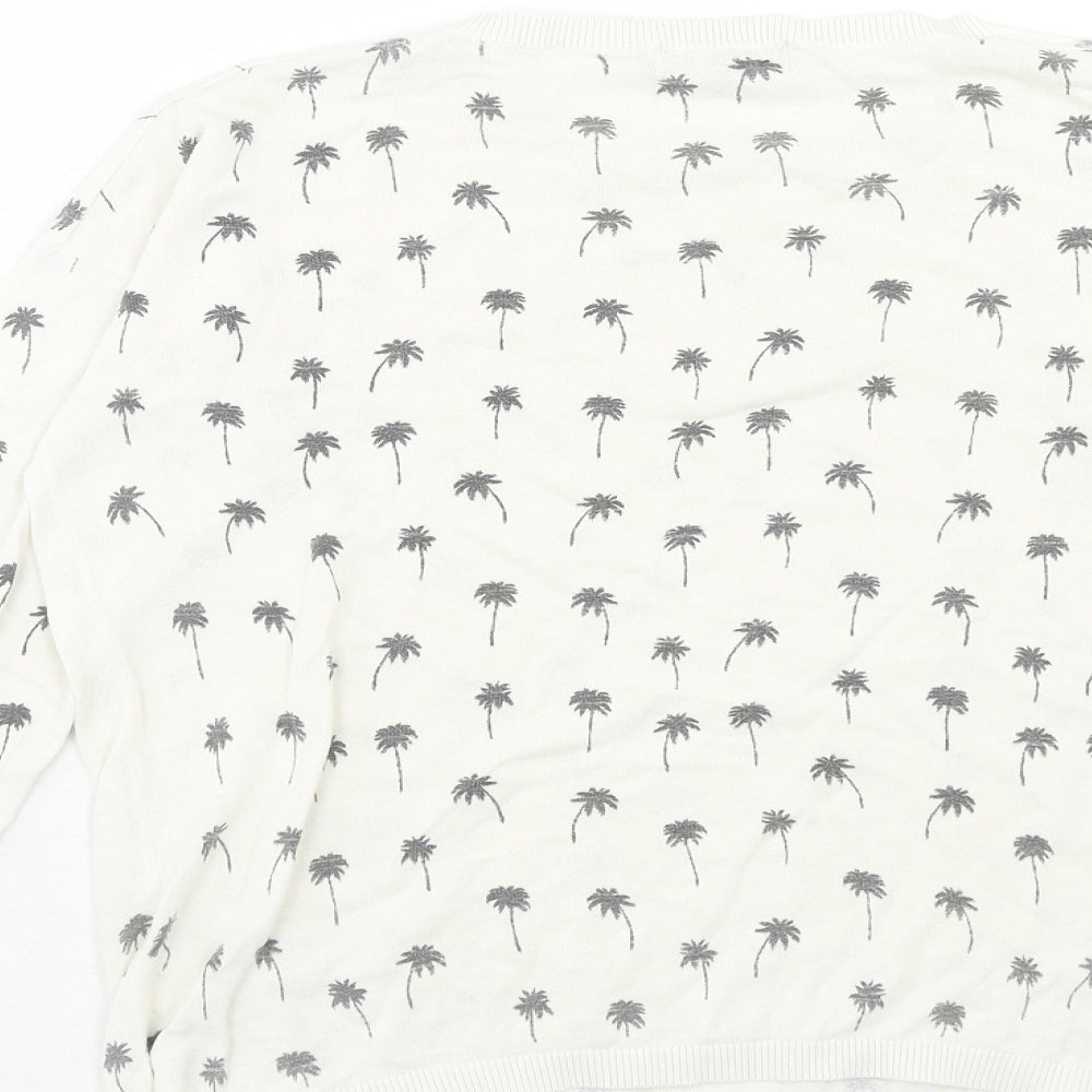 New Look Womens White Round Neck Geometric Acrylic Pullover Jumper Size 8 - Palm Tree
