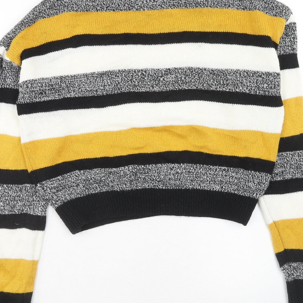 H&M Womens Multicoloured Round Neck Striped Acrylic Pullover Jumper Size S