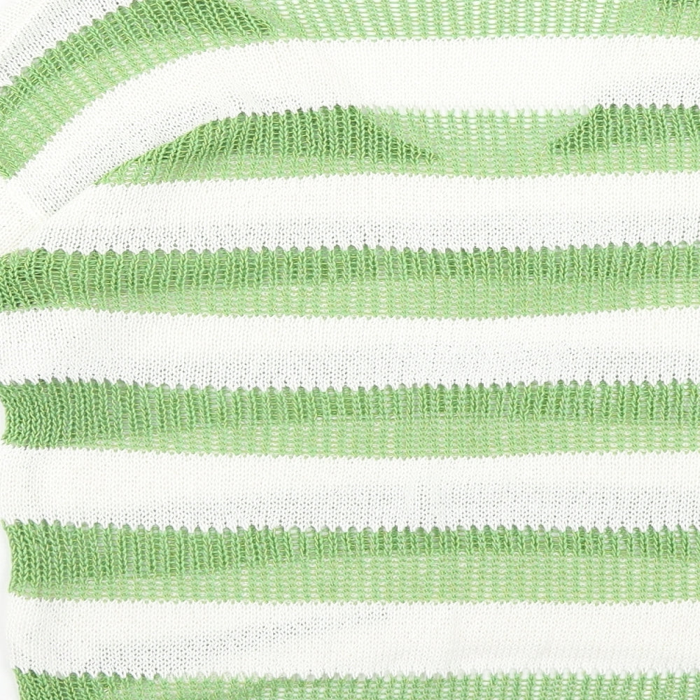 NEXT Womens Green V-Neck Striped Acrylic Pullover Jumper Size 14