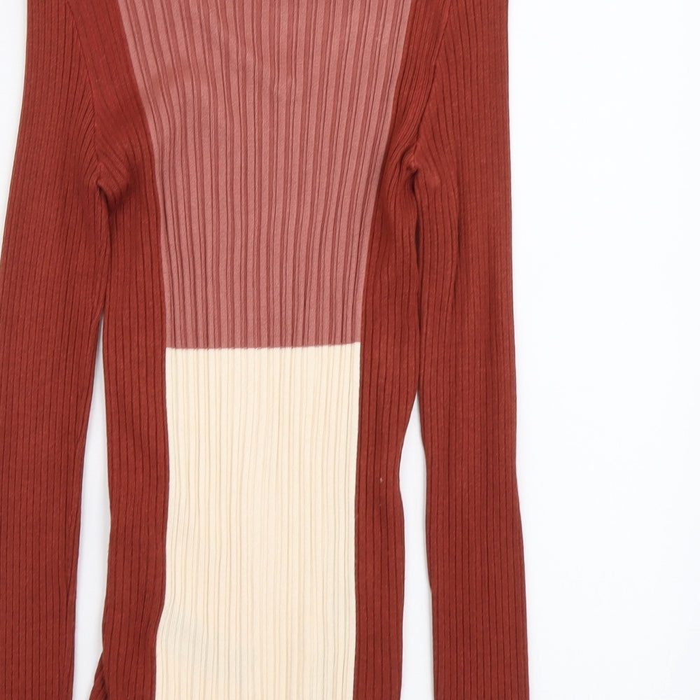 Marks & Spencer Womens Multicoloured V-Neck Viscose Pullover Jumper Size 10 - Colourblock
