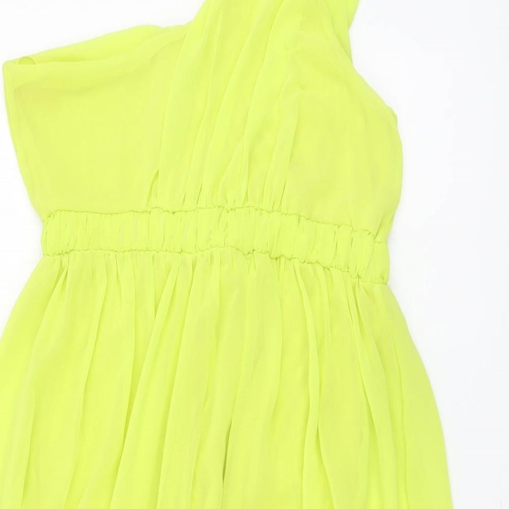 Ribbron Womens Green Polyester Basic Blouse Size 12 One Shoulder