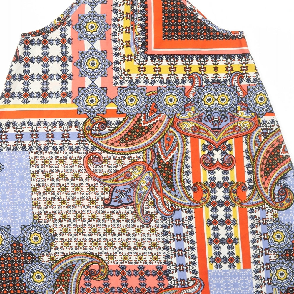 Influence Womens Orange Geometric Polyester Trapeze & Swing Size 10 Round Neck Pullover