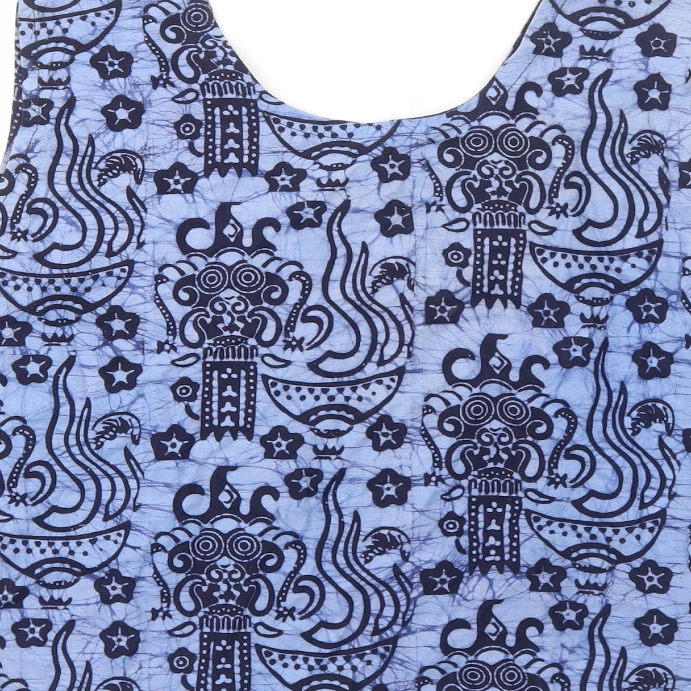 Preworn Womens Blue Geometric Cotton Basic Tank Size M Round Neck