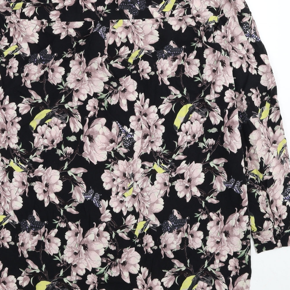 H&M Womens Multicoloured Floral Viscose Basic Button-Up Size 8 V-Neck