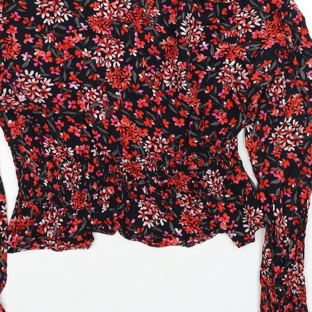 Topshop Womens Red Floral Viscose Basic Blouse Size 12 V-Neck